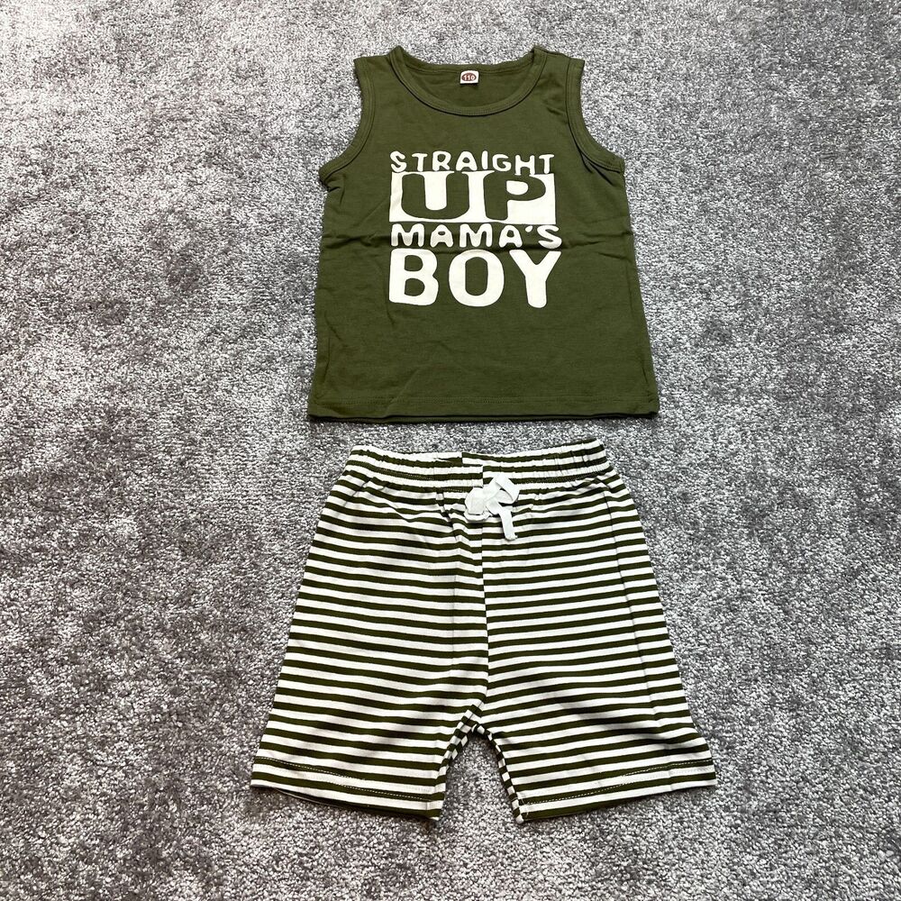 110 Toddler Two-Piece Set Tank Top & Shorts Army Green Striped New NWT Size 2-3T